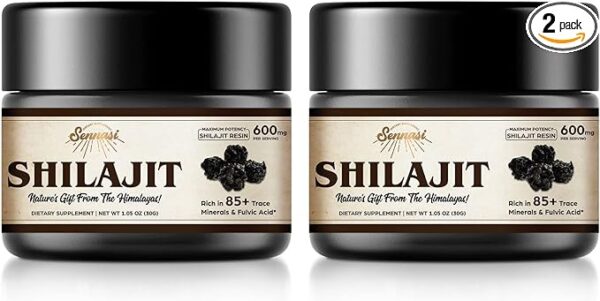 Shilajit Pure Himalayan Organic Shilajit Resin - 600mg Maximum Potency Natural Organic Shilajit Resin with 85+ Trace Minerals & Fulvic Acid for Energy, Immune Support, 30 Grams (2 Pack)