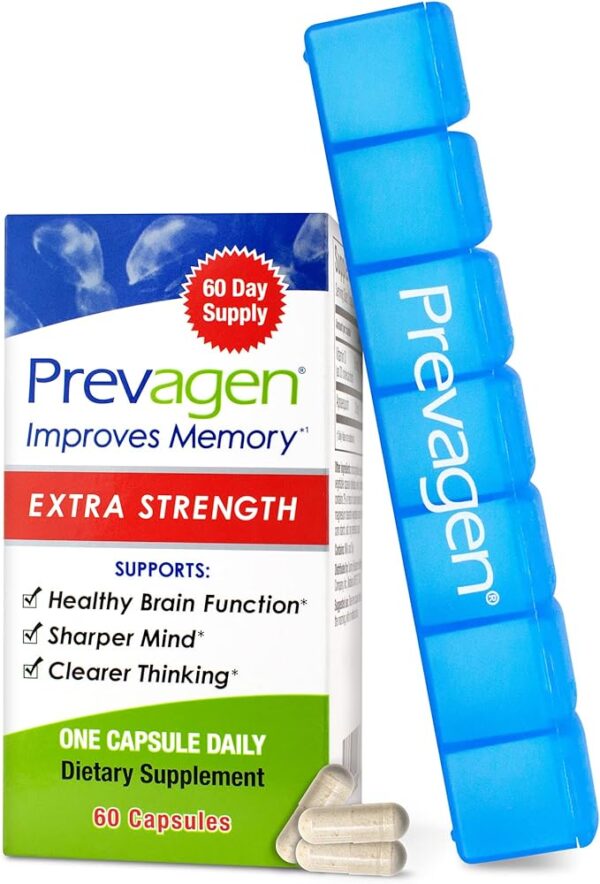 Prevagen Improves Memory - Extra Strength 20mg, 60 Capsules, with Apoaequorin & Vitamin D & Prevagen 7-Day Pill Minder | Brain Supplement for Better Brain Health, Supports Healthy Brain Function